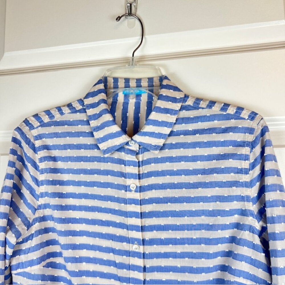 J.McLaughlin Blue White Striped Cotton Button Down Shirt Medium Classic Preppy - Picture 4 of 7